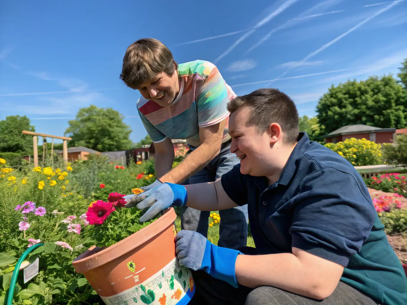 An image showing a support worker assisting a person with a disability in a community activity, highlighting engagement and independence.