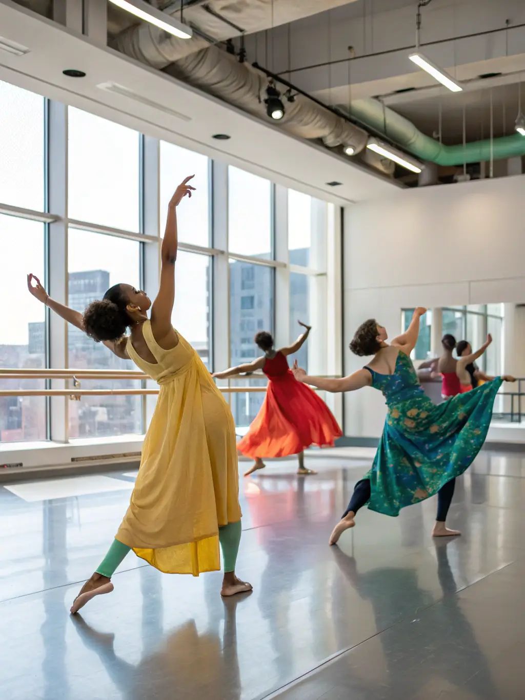 A vibrant image of dancers participating in a dance workshop, expressing themselves through movement at LA DANSE DES MONDES.