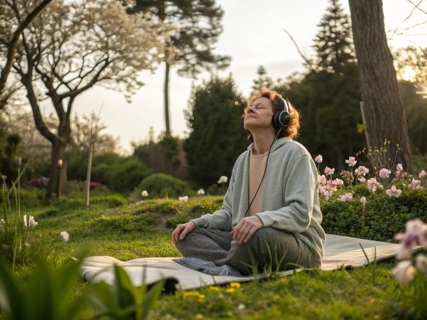 A calming image of a person playing a musical instrument in a tranquil environment, representing the relaxation and emotional healing offered in LA DANSE DES MONDES' music and sound therapy sessions.